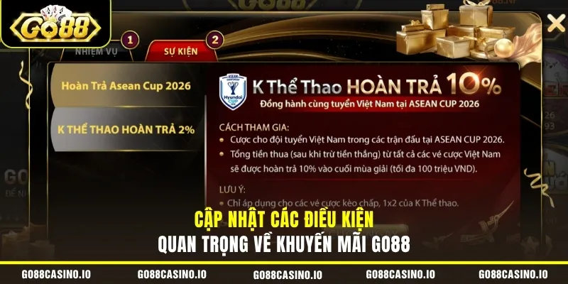 Cập nhật các điều kiện quan trọng về khuyến mãi GO88