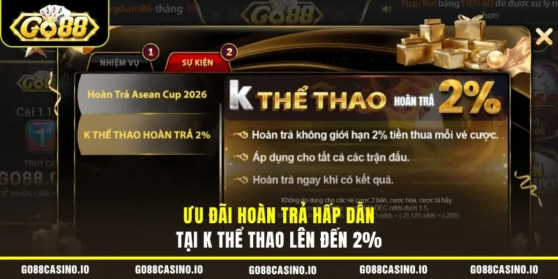 Ưu đãi hoàn trả hấp dẫn tại K thể thao lên đến 2%